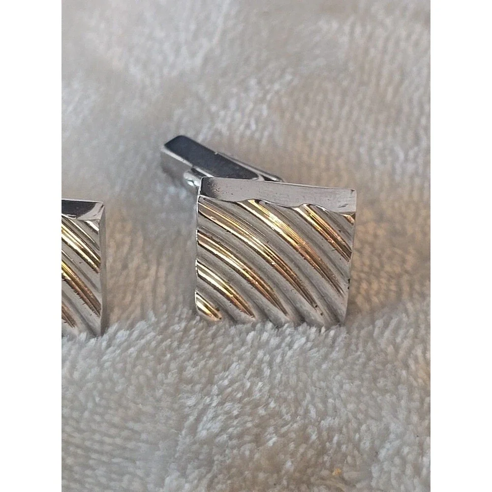 Vintage Swank Cuff Links - Silver Square with Design